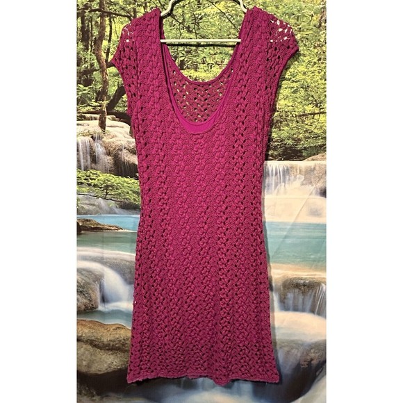 Free People Medium Fuchsia Crochet Dress Scoop Neck $128‎ MSRP - Picture 4 of 5